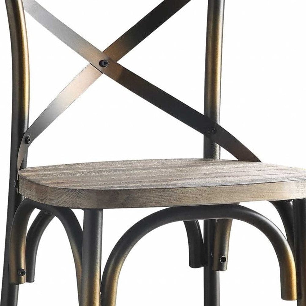 43" Oak And Black and Gold Solid Wood And Metal Bar Height Bar Chair - Homeroots