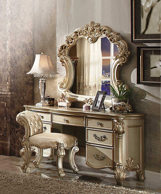 Elaborate Carved Gold Patina Finish Desk Vanity Dressing Table With 7 Drawers - Homeroots - Flyclothing LLC