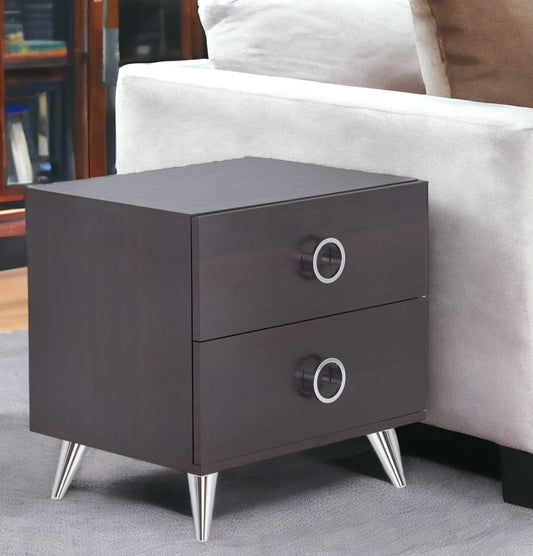 20" Silver And Espresso End Table With Two Drawers - Homeroots