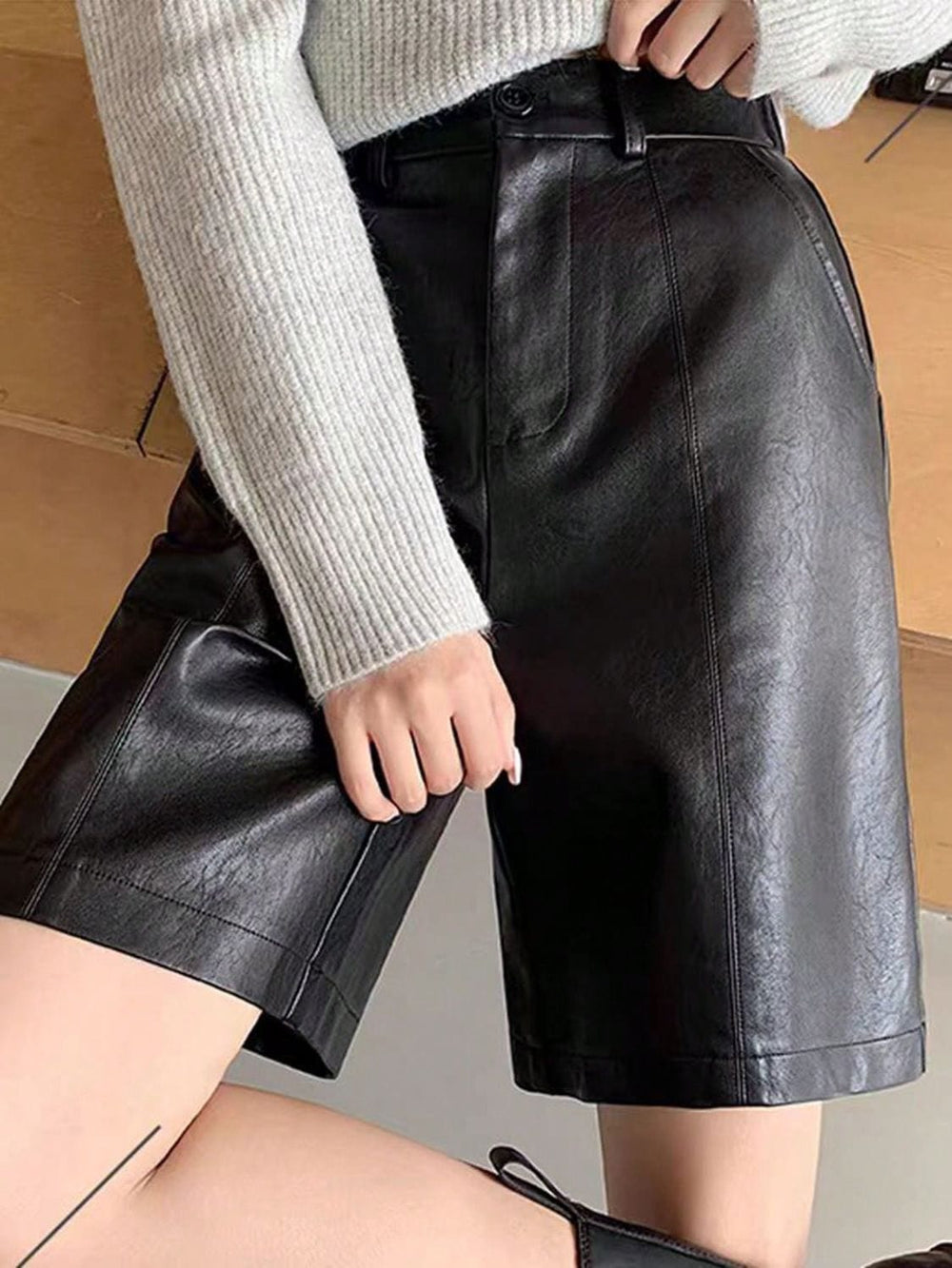 PU Leather High Rise Shorts - Trendsi