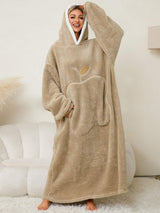 Pocketed Contrast Long Sleeve Hooded Lounge Dress - Trendsi - Flyclothing LLC