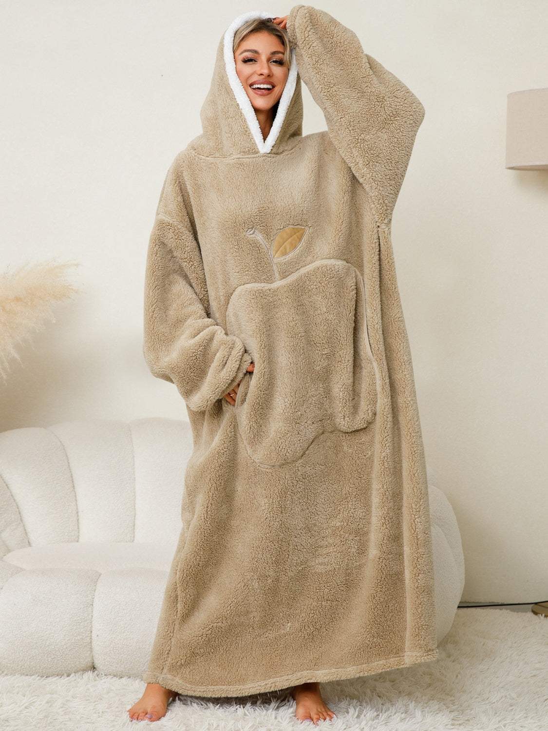 Pocketed Contrast Long Sleeve Hooded Lounge Dress - Trendsi - Flyclothing LLC