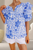 Printed Notched Half Sleeve Blouse - Trendsi - Flyclothing LLC
