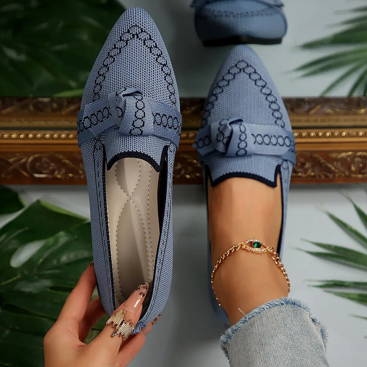 knitted Slip-On Flats with Bow - Trendsi - Flyclothing LLC