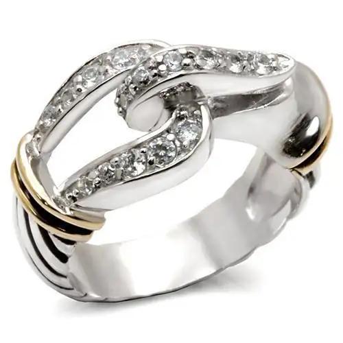 37709 - Reverse Two-Tone 925 Sterling Silver Ring with AAA Grade CZ  in Clear - Alamode