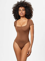 Full Size Square Neck Short Sleeve Bodysuit - Trendsi - Flyclothing LLC