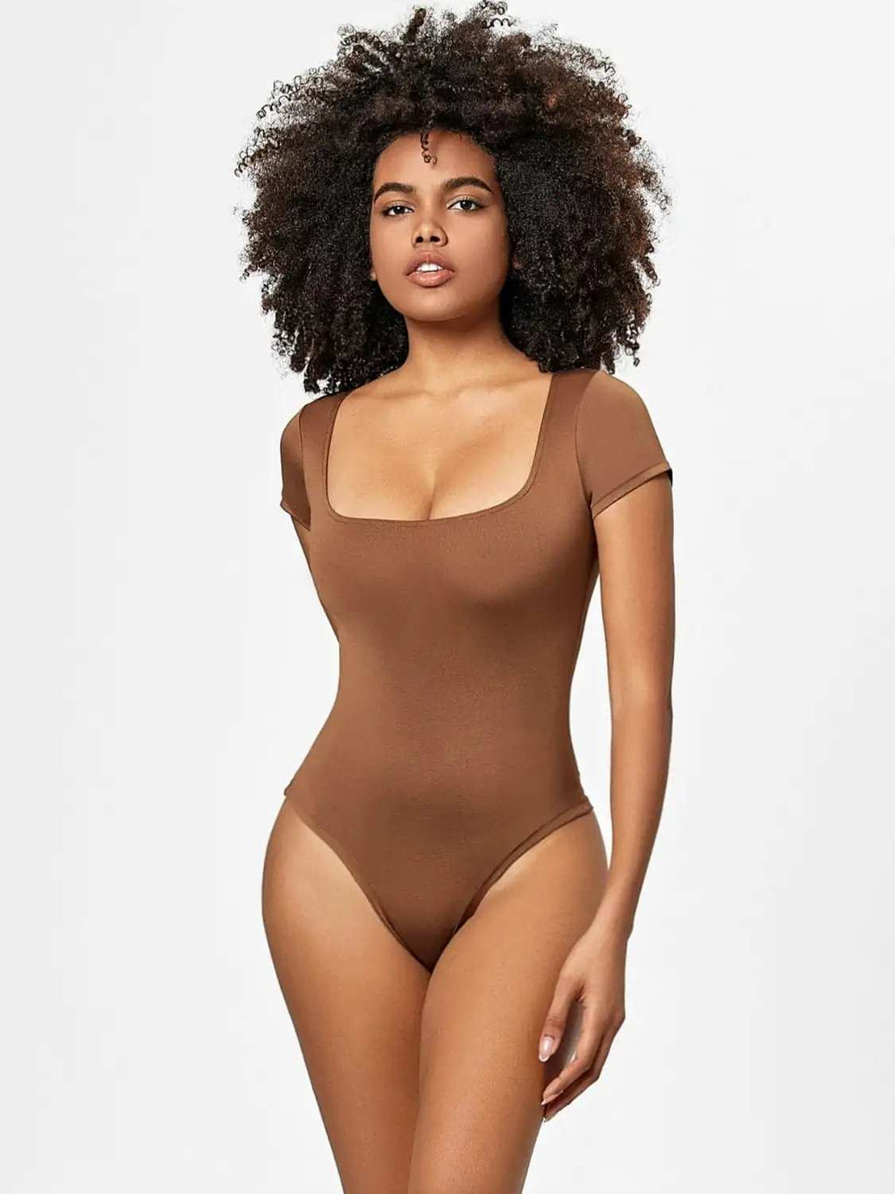 Full Size Square Neck Short Sleeve Bodysuit - Trendsi - Flyclothing LLC