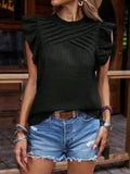 Ruffled Frill Mock Neck Cap Sleeve Blouse - Trendsi - Flyclothing LLC