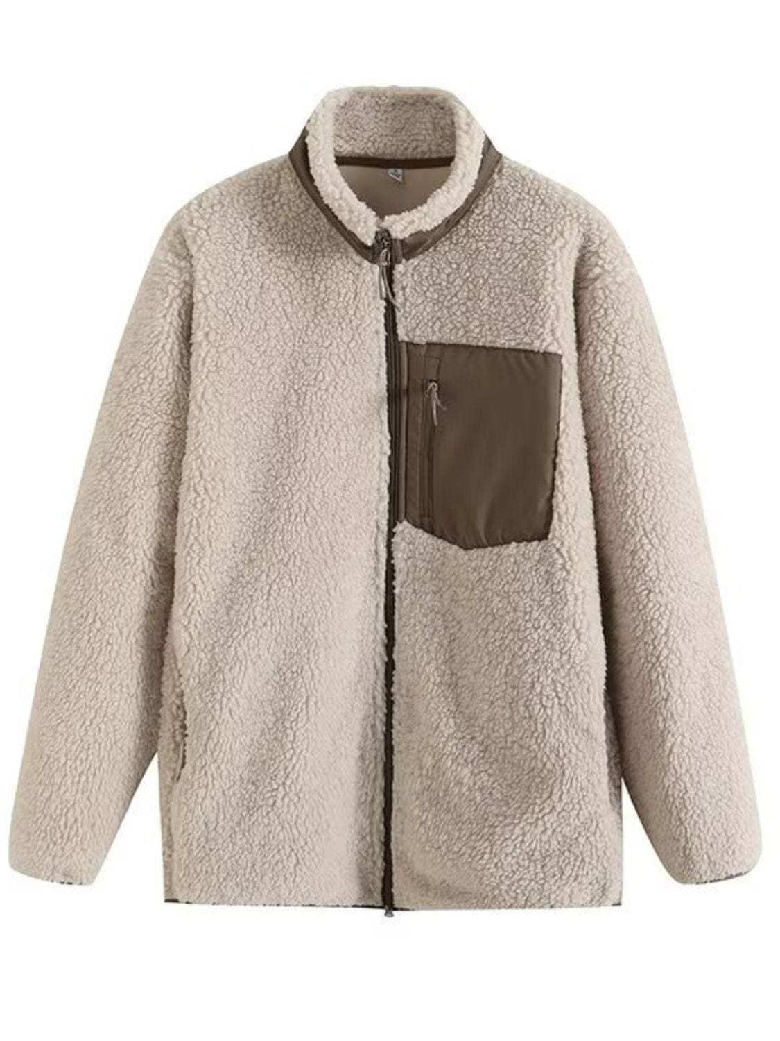 Zip Up Long Sleeve Plush Jacket - Trendsi - Flyclothing LLC