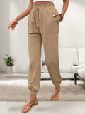Tied Elastic Waist Pants with Pockets - Trendsi - Flyclothing LLC