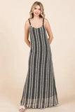 GeeGee Plus Size Striped Scoop Neck Beaded Strap Maxi Cami Dress - Trendsi