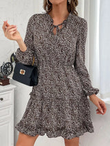 Ruffle Hem Tie Neck Mini Dress - Trendsi - Flyclothing LLC