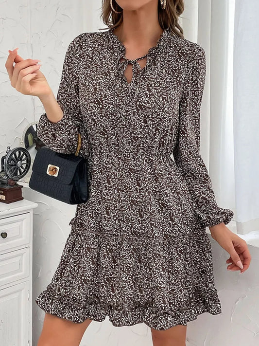 Ruffle Hem Tie Neck Mini Dress - Trendsi - Flyclothing LLC