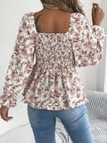 Floral Square Neck Flounce Sleeve Blouse - Trendsi - Flyclothing LLC