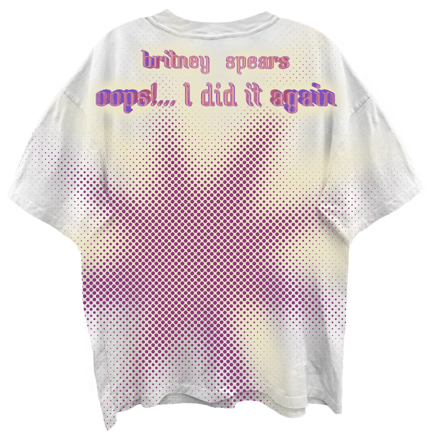 BRITNEY SPEARS OOPS I DID IT AGAIN FRT/BACK ALL OVER PRINT BLANC WHITE T-SHIRT/GIANT VINTAGE