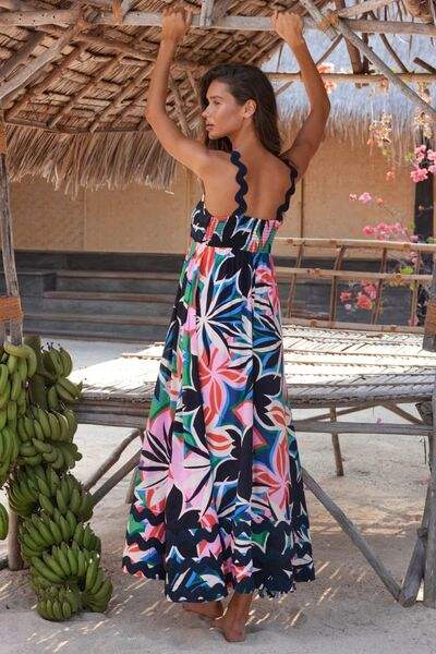 Printed Square Neck Wide Strap Dress - Trendsi - Flyclothing LLC