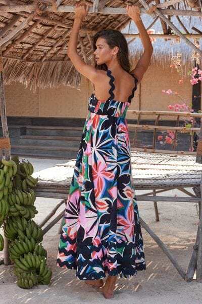 Printed Square Neck Wide Strap Dress - Trendsi - Flyclothing LLC