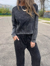 Full Size Washed Round Neck Top and Drawstring Pants Set Plus Size - Trendsi - Flyclothing LLC