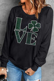 LOVE Rhinestone Clover Round Neck Sweatshirt - Trendsi - Flyclothing LLC