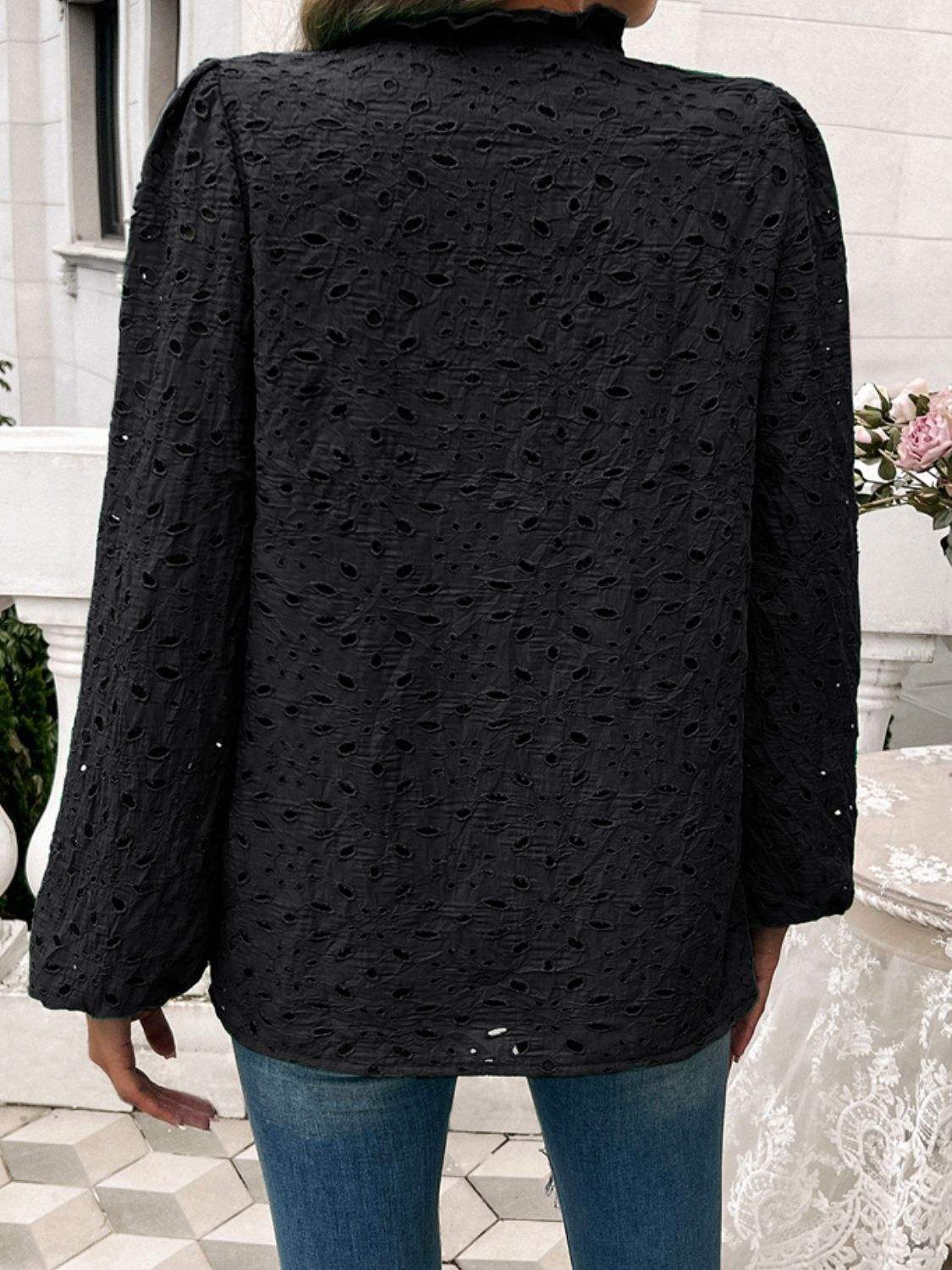 Frill Round Neck Long Sleeve Shirt - Trendsi - Flyclothing LLC