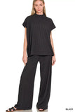 Zenana Raised Rib Short Sleeve Tee & Pants Set - Trendsi - Flyclothing LLC