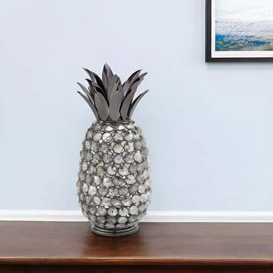 11" Faux Crystal Black And Nickel Pineapple Sculpture - Homeroots