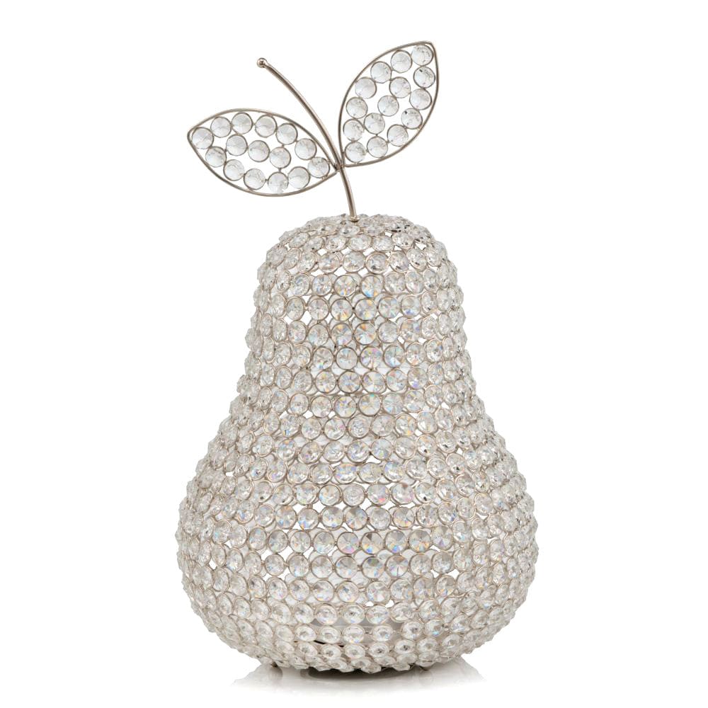 18" Silver Faux Crystal and Silver Decorative Pear Tabletop Sculpture - Homeroots
