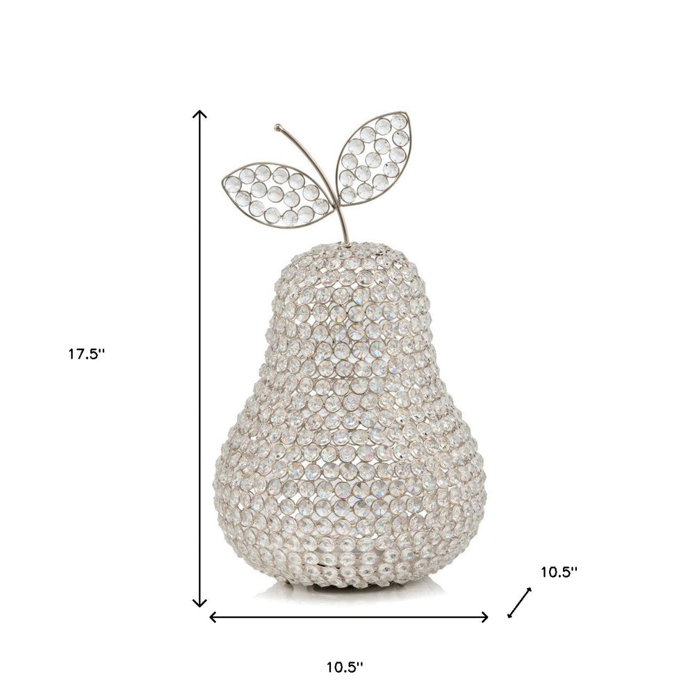 18" Silver Faux Crystal and Silver Decorative Pear Tabletop Sculpture - Homeroots