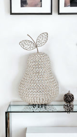 18" Silver Faux Crystal and Silver Decorative Pear Tabletop Sculpture - Homeroots - Flyclothing LLC