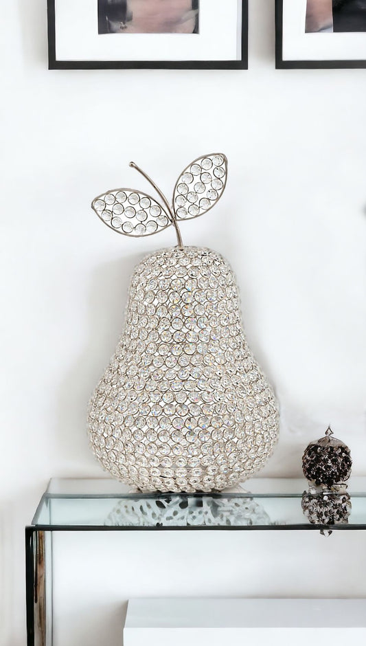 18" Silver Faux Crystal and Silver Decorative Pear Tabletop Sculpture - Homeroots