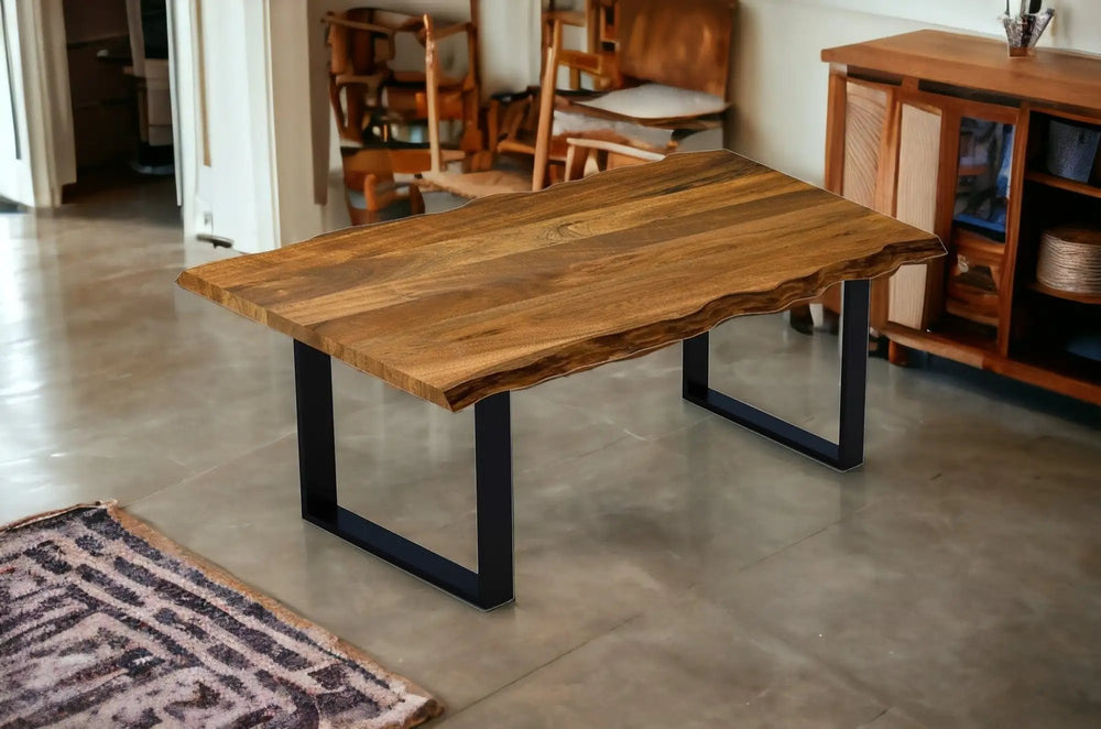 63" Brown And Black Solid Wood Sled Base Dining Table - Homeroots - Flyclothing LLC
