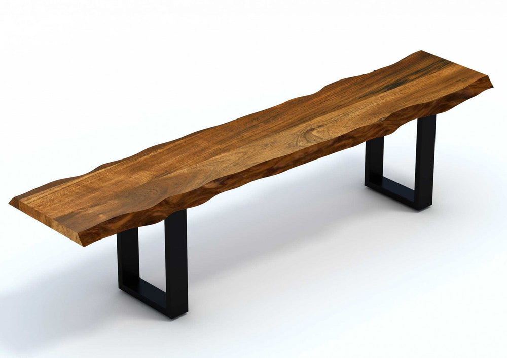 68" Brown and Black Live Edge Solid Wood Dining Bench - Homeroots