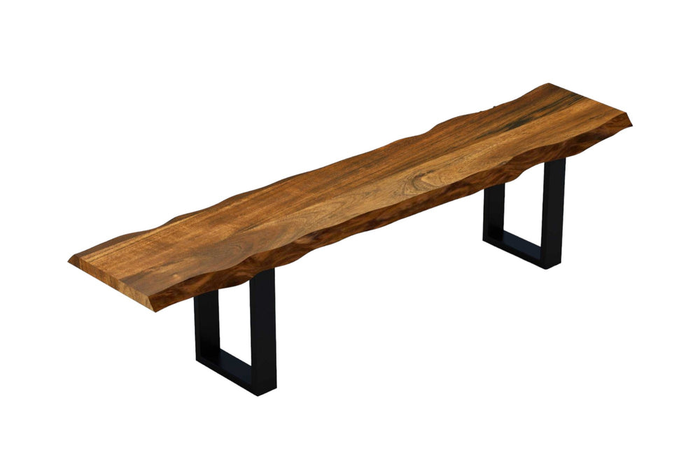 68" Brown and Black Live Edge Solid Wood Dining Bench - Homeroots