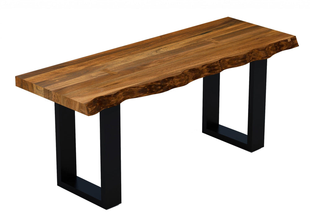 43" Brown and Black Solid Wood Dining Bench - Homeroots