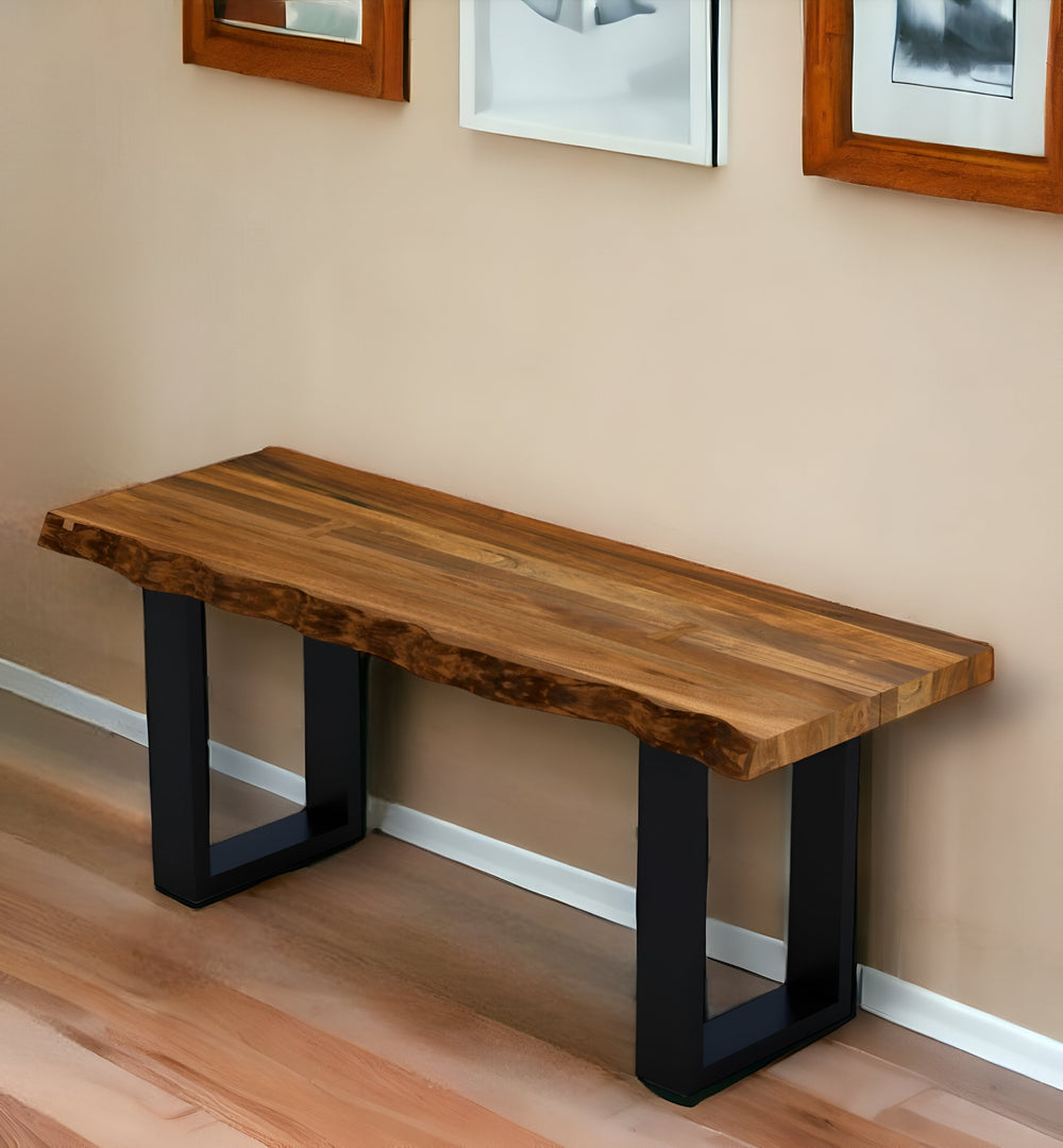 43" Brown and Black Solid Wood Dining Bench - Homeroots