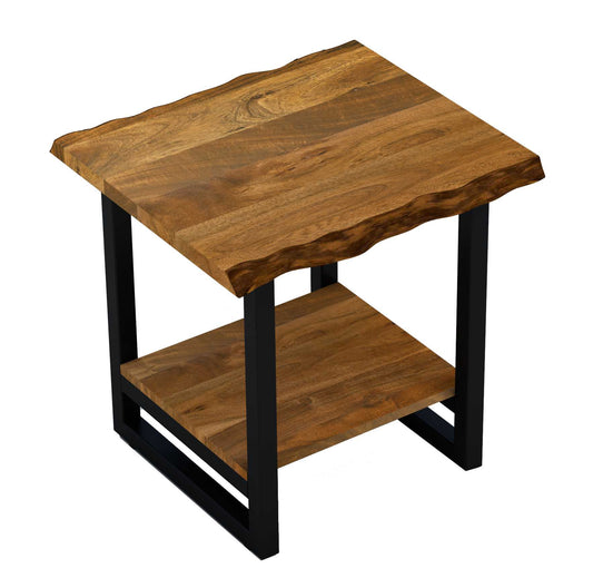 24" Black And Brown Solid Wood And Iron Square End Table With Shelf - Homeroots