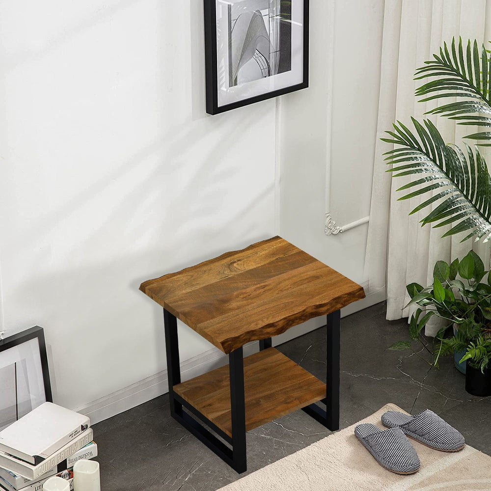 24" Black And Brown Solid Wood And Iron Square End Table With Shelf - Homeroots - Flyclothing LLC