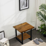 24" Black And Brown Solid Wood And Iron Square End Table With Shelf - Homeroots