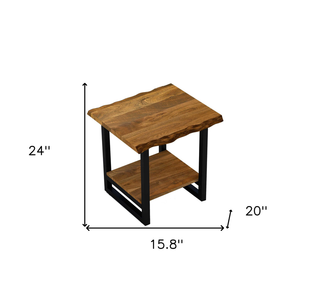 24" Black And Brown Solid Wood And Iron Square End Table With Shelf - Homeroots - Flyclothing LLC