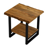 24" Black And Brown Solid Wood And Iron Square End Table With Shelf - Homeroots