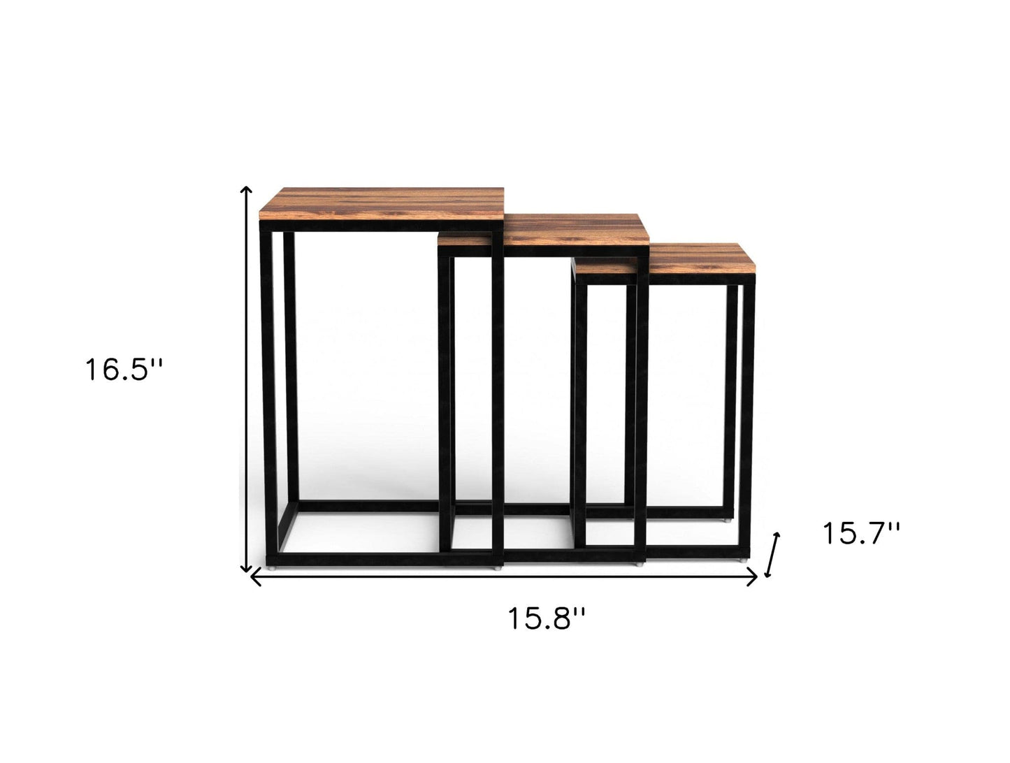 Set of Three 17" Black And Brown Solid Wood Nested Tables - Homeroots - Flyclothing LLC