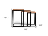 Set of Three 17" Black And Brown Solid Wood Nested Tables - Homeroots - Flyclothing LLC