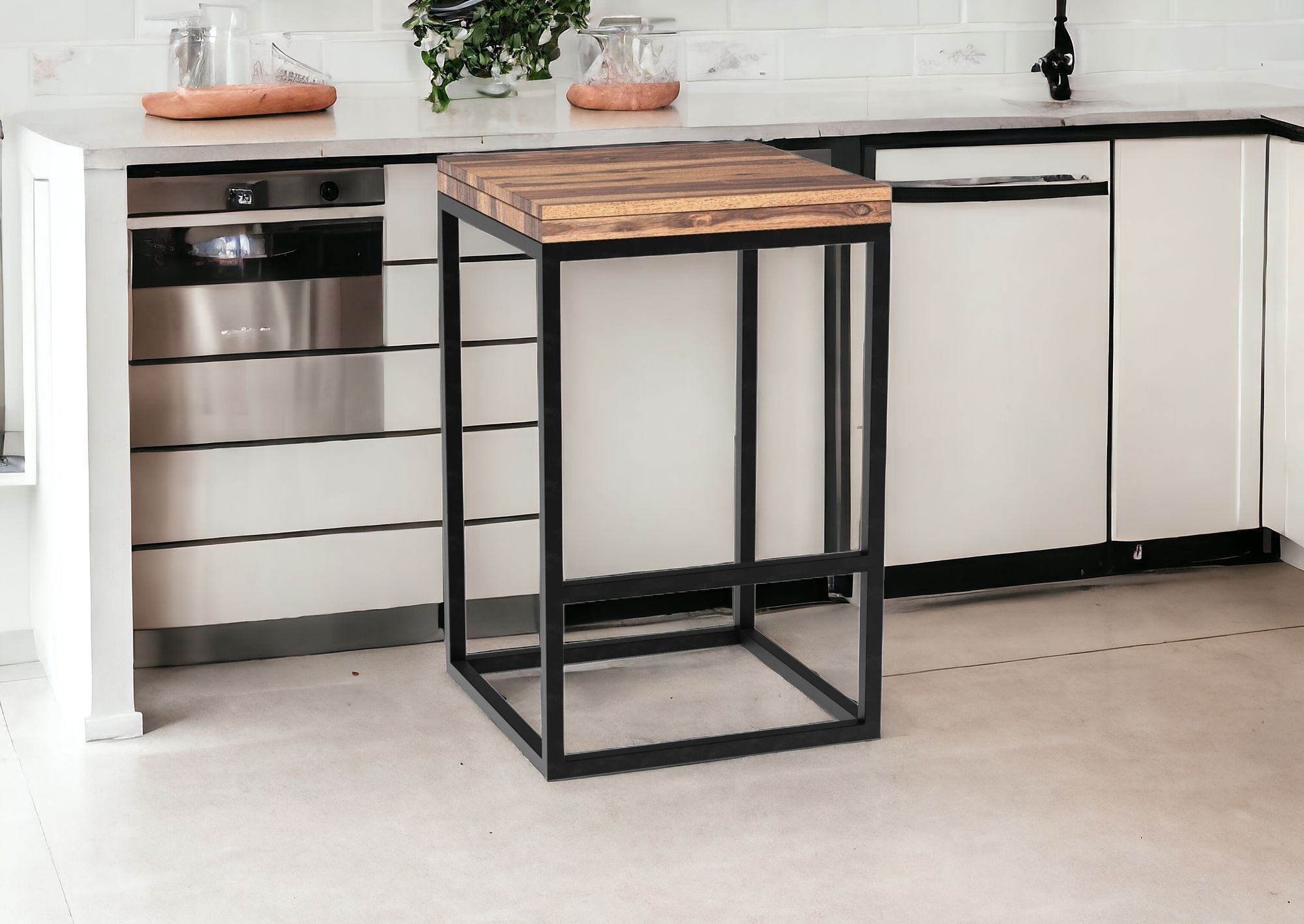 25" Brown And Black Iron Backless Counter Height Bar Chair - Homeroots - Flyclothing LLC