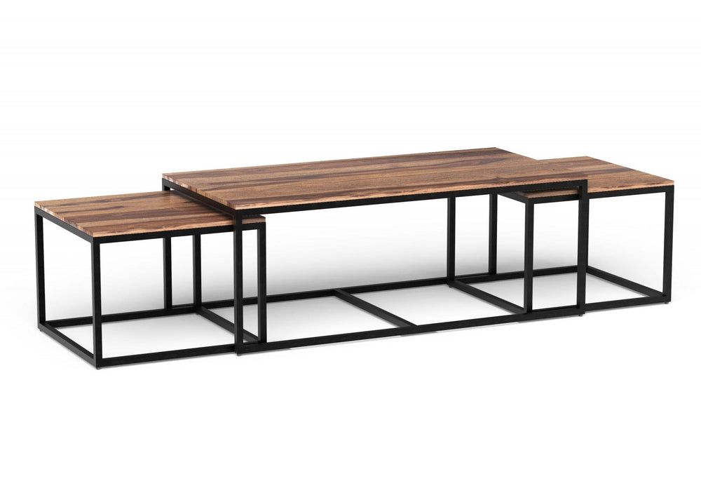Set Of 3 Natural Wood Nesting Coffee And End Tables - Homeroots