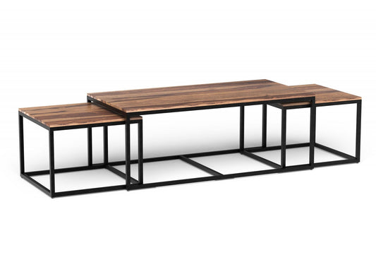 Set Of 3 Natural Wood Nesting Coffee And End Tables - Homeroots