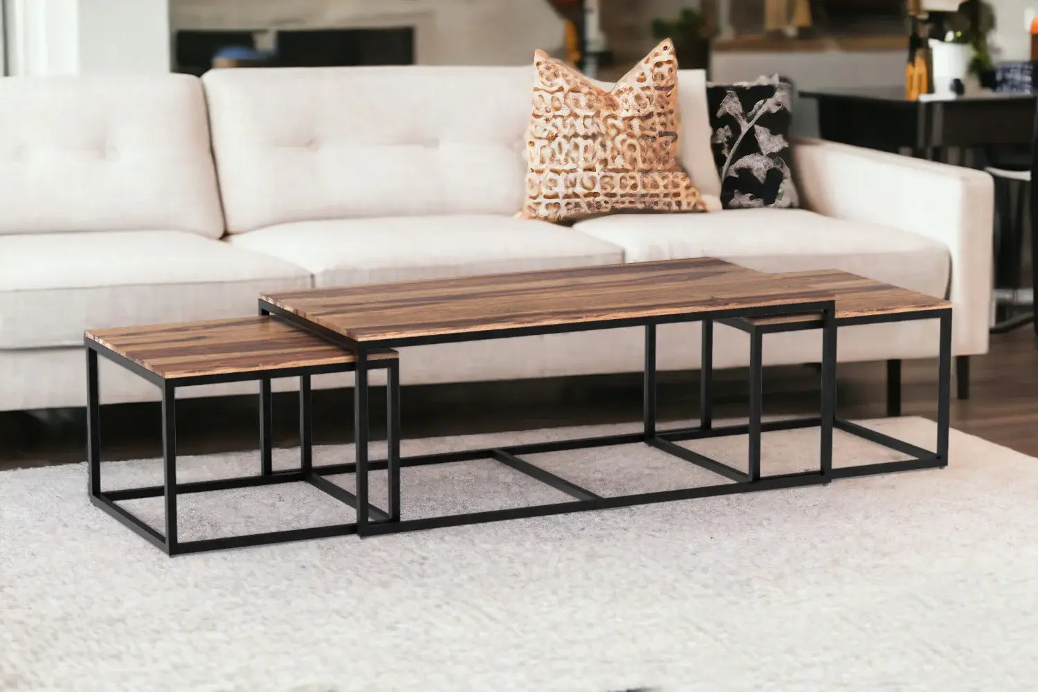 Set Of 3 Natural Wood Nesting Coffee And End Tables - Homeroots - Flyclothing LLC