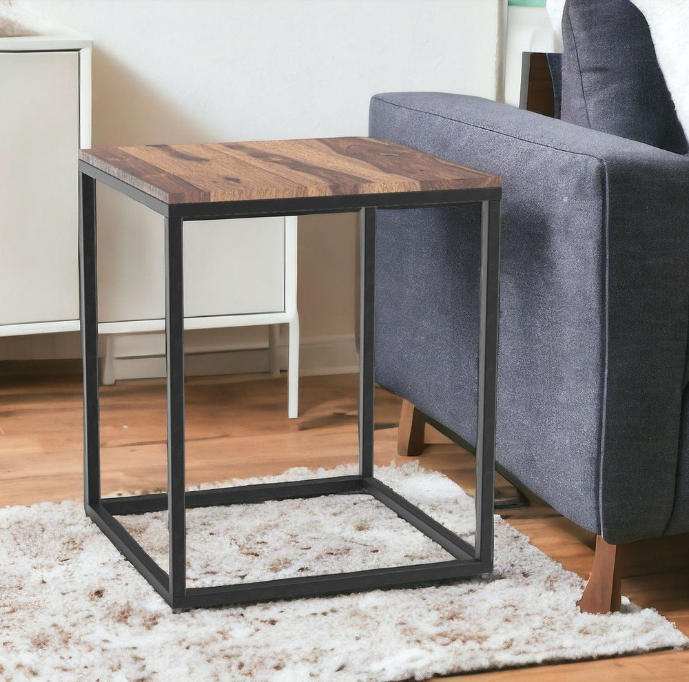 24" Black And Brown Solid Wood And Iron Square End Table - Homeroots - Flyclothing LLC