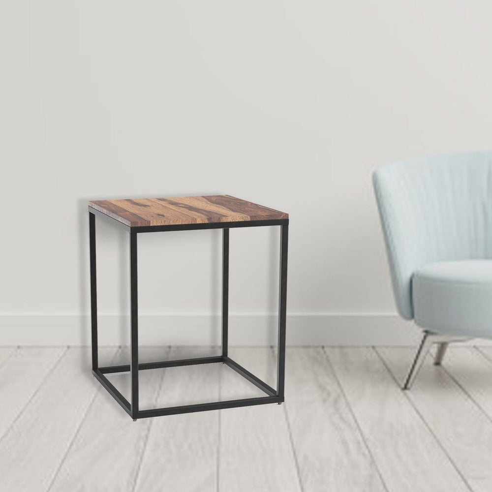 24" Black And Brown Solid Wood And Iron Square End Table - Homeroots - Flyclothing LLC