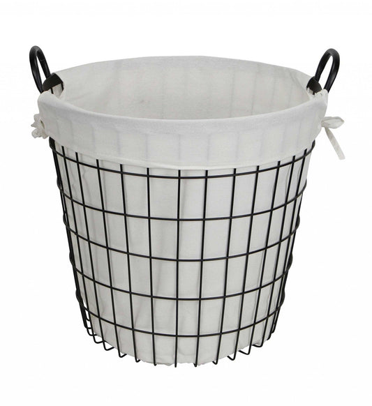 White Fabric Lined Metal Laundry Type Basket With Handle - Homeroots - Flyclothing LLC