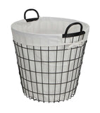 White Fabric Lined Metal Laundry Type Basket With Handle - Homeroots